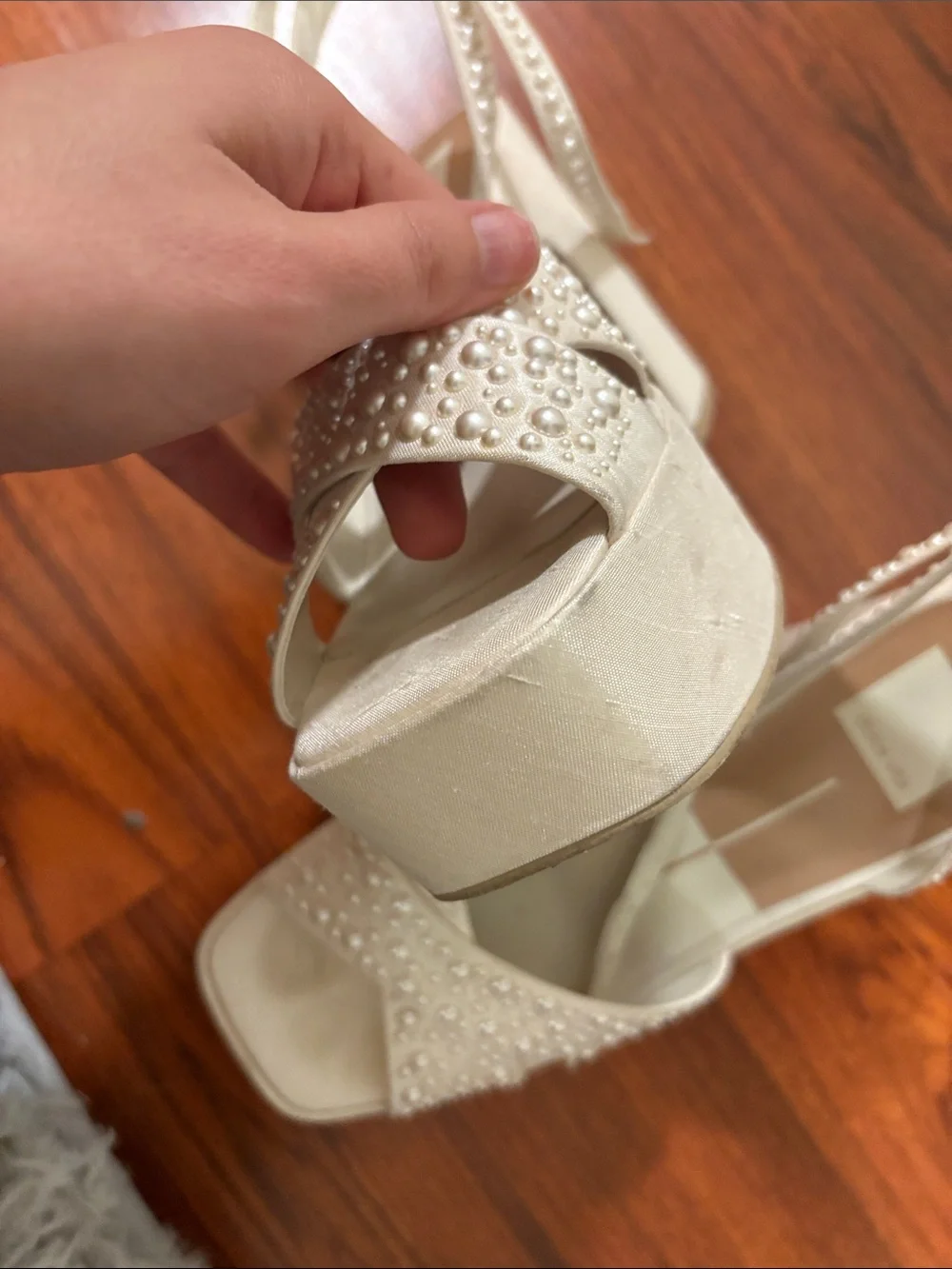 Dolce Vita Pearl-Embellished Ivory Platform Sandals